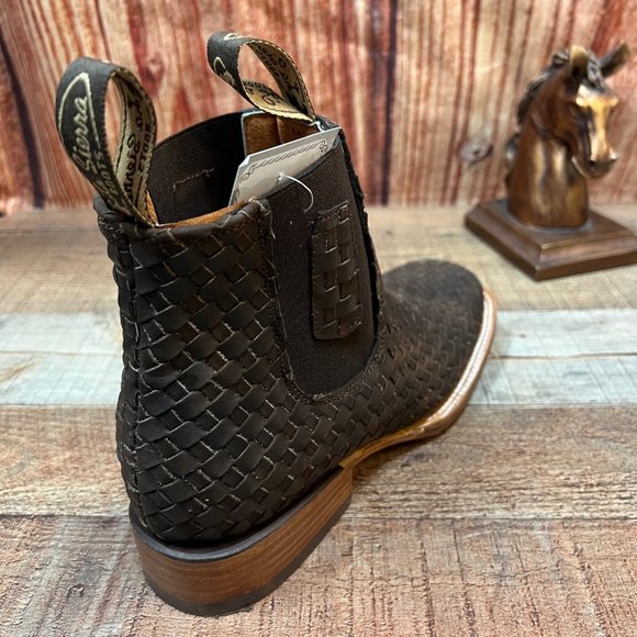 Men's Western Cowboy Woven Leather Half ANKLE Chelsea Boot Booties Botin VAQUERO - Picture 7 of 11